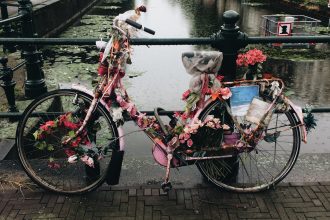 bike covered with flowers behave when travelling to the Netherlands